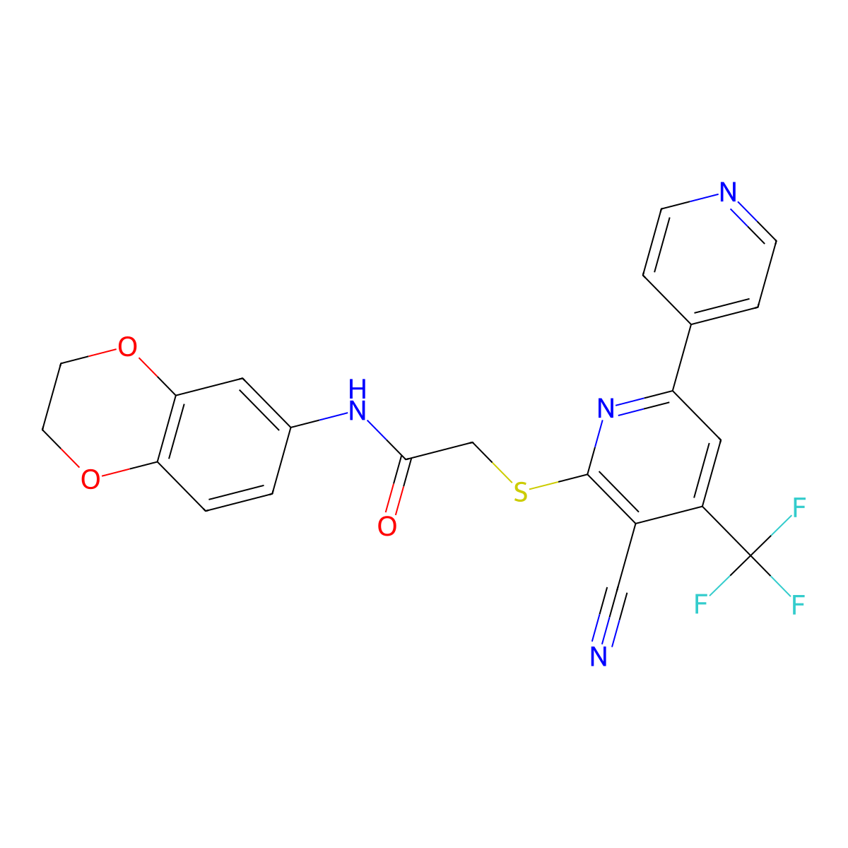 2-[3-cyano-6-pyridin-4-yl-4-(trifluoromethyl)pyridin-2-yl]sulfanyl-N-(2,3-dihydro-1,4-benzodioxin-6-yl)acetamide molecular structure, CAS 625378-14-5