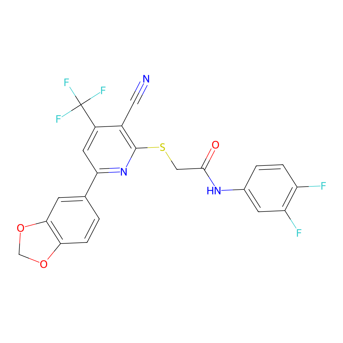 2-[6-(1,3-benzodioxol-5-yl)-3-cyano-4-(trifluoromethyl)pyridin-2-yl]sulfanyl-N-(3,4-difluorophenyl)acetamide molecular structure, CAS 625378-19-0