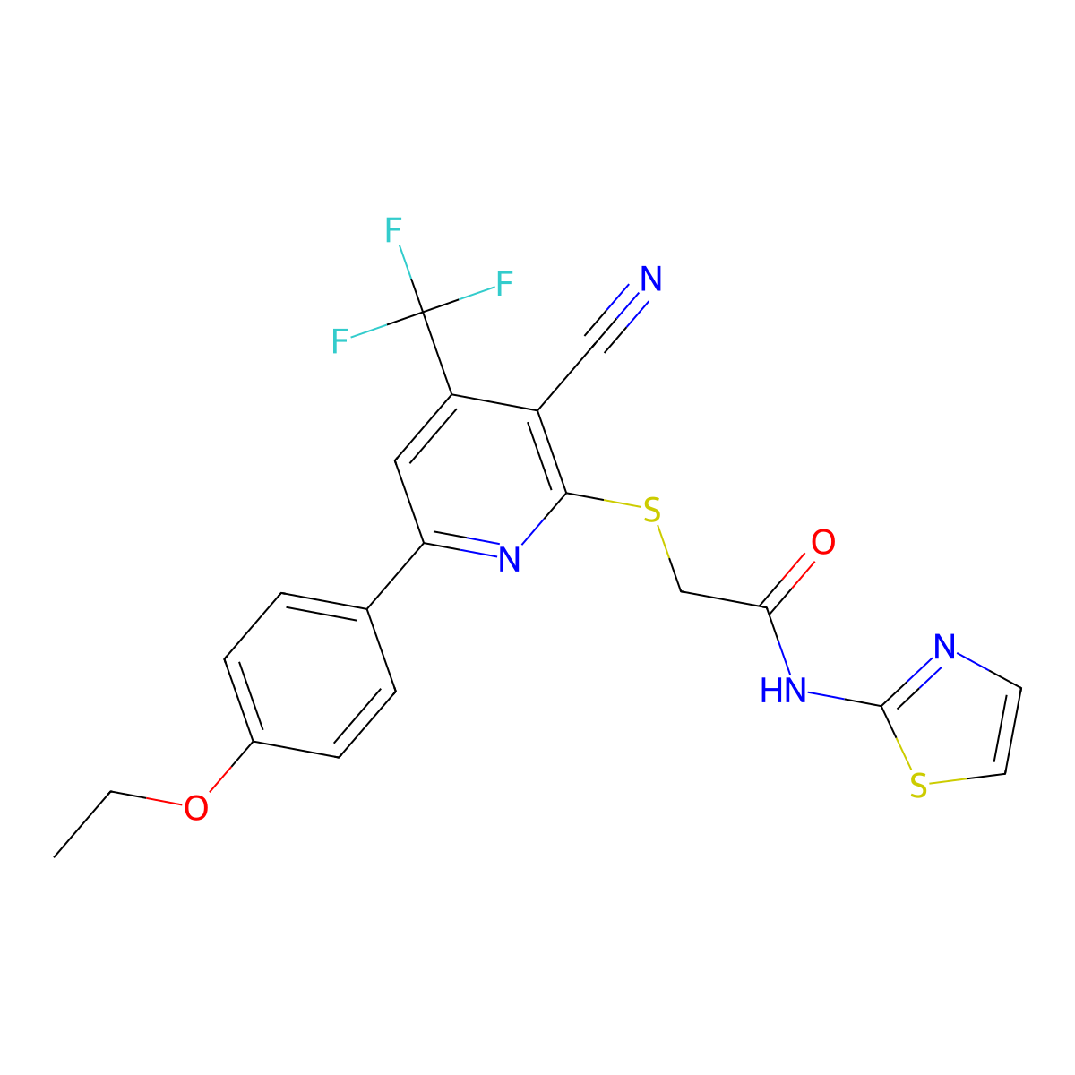 2-{[3-cyano-6-(4-ethoxyphenyl)-4-(trifluoromethyl)-2-pyridinyl]sulfanyl}-N-(1,3-thiazol-2-yl)acetamide molecular structure, CAS 625378-22-5