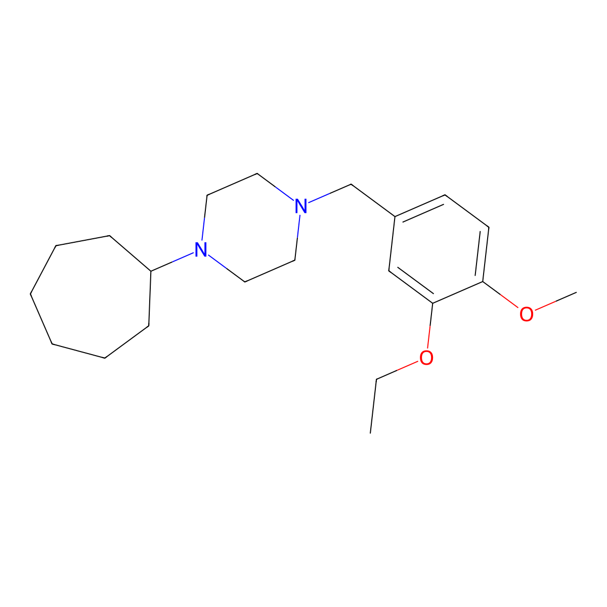 1-Cycloheptyl-4-[(3-ethoxy-4-methoxyphenyl)methyl]piperazine molecular structure, CAS 625381-78-4