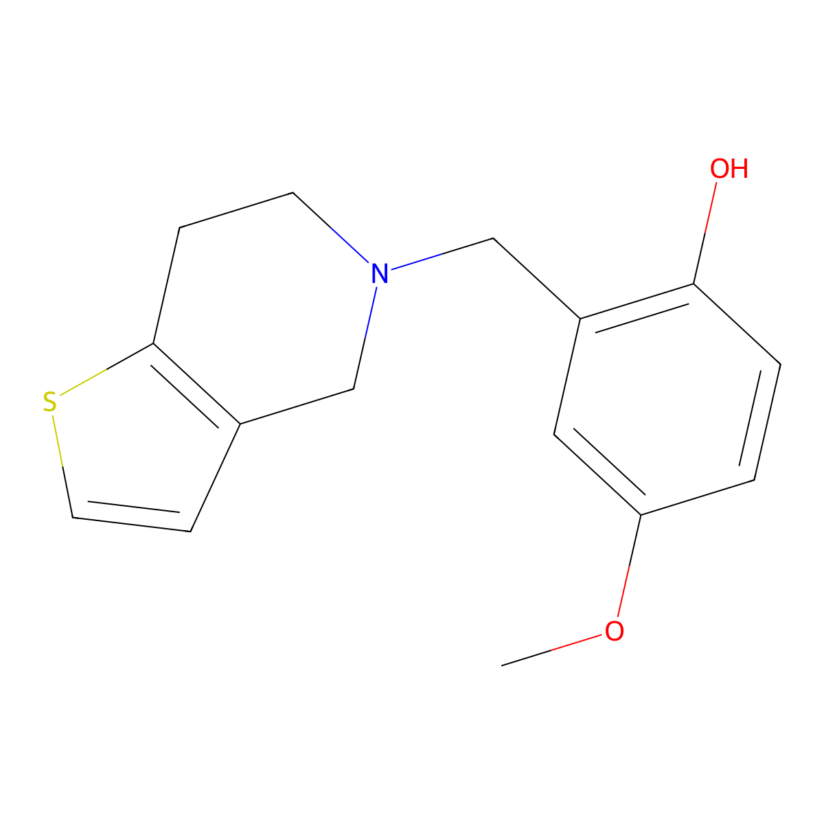 2-[(6,7-Dihydrothieno[3,2-c]pyridin-5(4H)-yl)methyl]-4-methoxyphenol molecular structure, CAS 62539-59-7