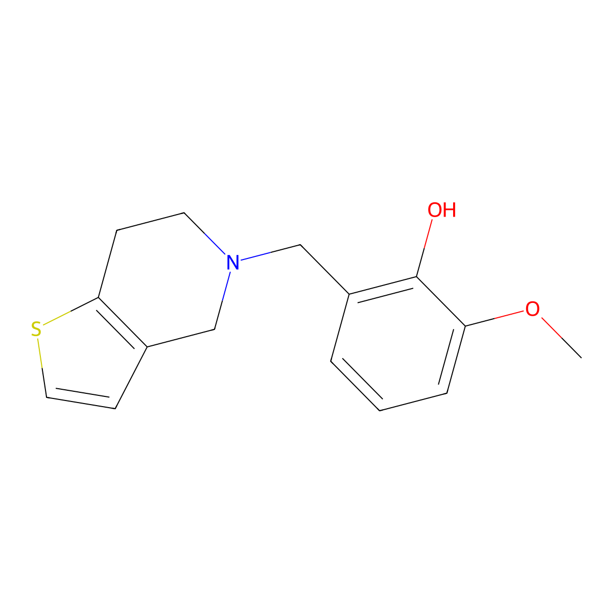2-[(6,7-Dihydrothieno[3,2-c]pyridin-5(4H)-yl)methyl]-6-methoxyphenol molecular structure, CAS 62539-61-1