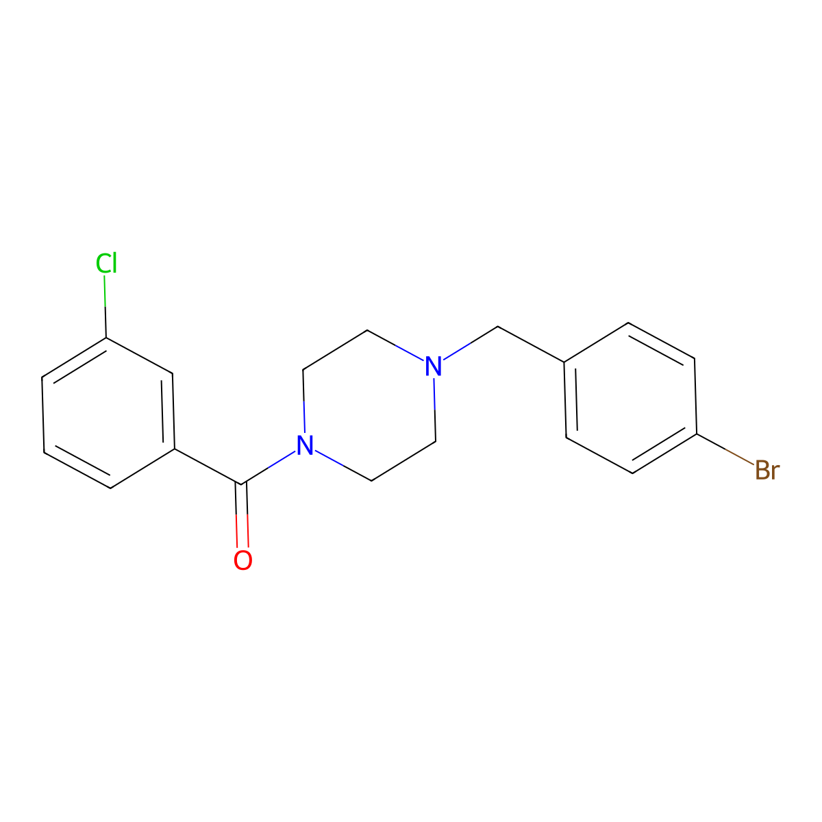[4-[(4-Bromophenyl)methyl]piperazin-1-yl]-(3-chlorophenyl)methanone molecular structure, CAS 625399-83-9