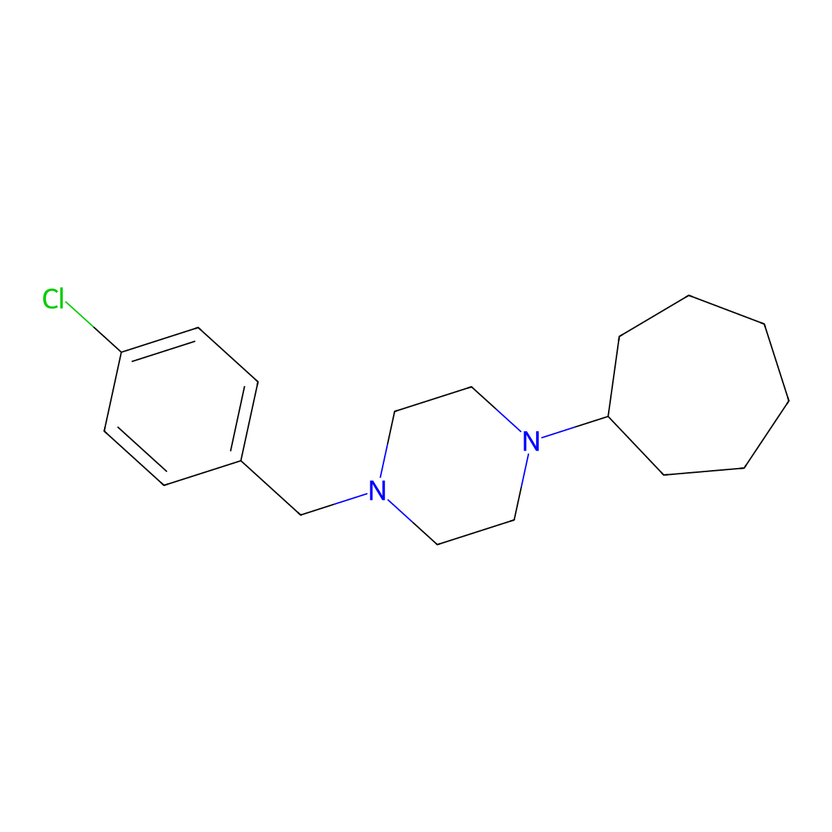 1-(4-Chlorobenzyl)-4-cycloheptylpiperazine molecular structure, CAS 625405-14-3