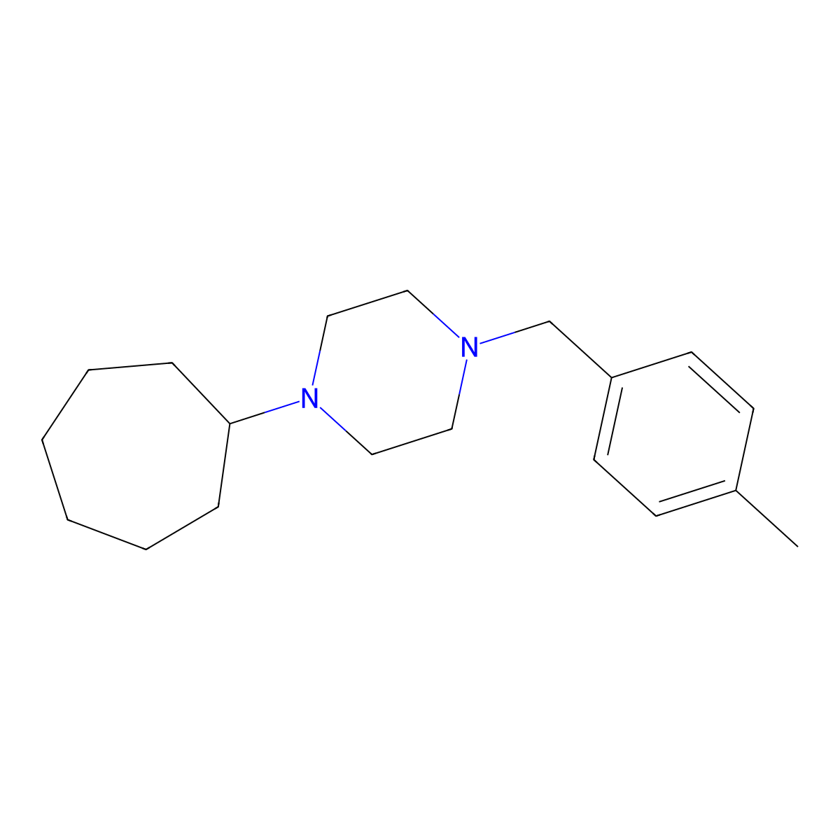 1-Cycloheptyl-4-[(4-methylphenyl)methyl]piperazine molecular structure, CAS 625405-72-3