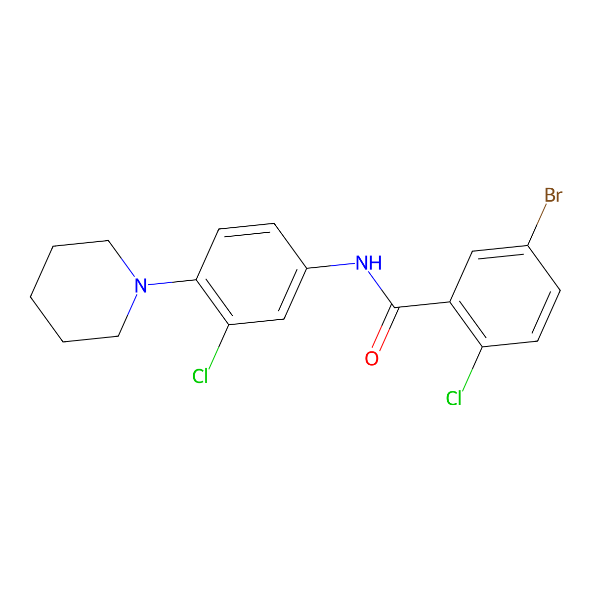 5-bromo-2-chloro-N-(3-chloro-4-piperidin-1-ylphenyl)benzamide molecular structure, CAS 625408-15-3