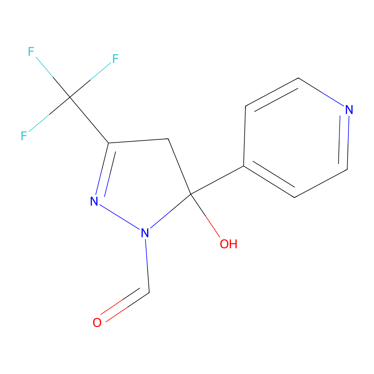 5-hydroxy-5-pyridin-4-yl-3-(trifluoromethyl)-4,5-dihydro-1H-pyrazole-1-carbaldehyde molecular structure, CAS 625408-97-1