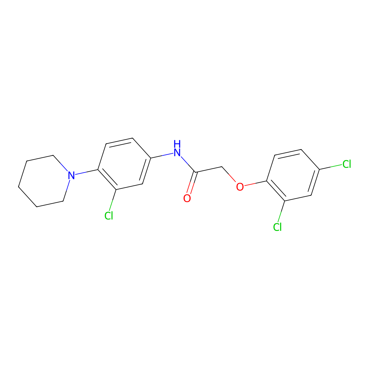 N-[3-chloro-4-(piperidin-1-yl)phenyl]-2-(2,4-dichlorophenoxy)acetamide molecular structure, CAS 625409-27-0
