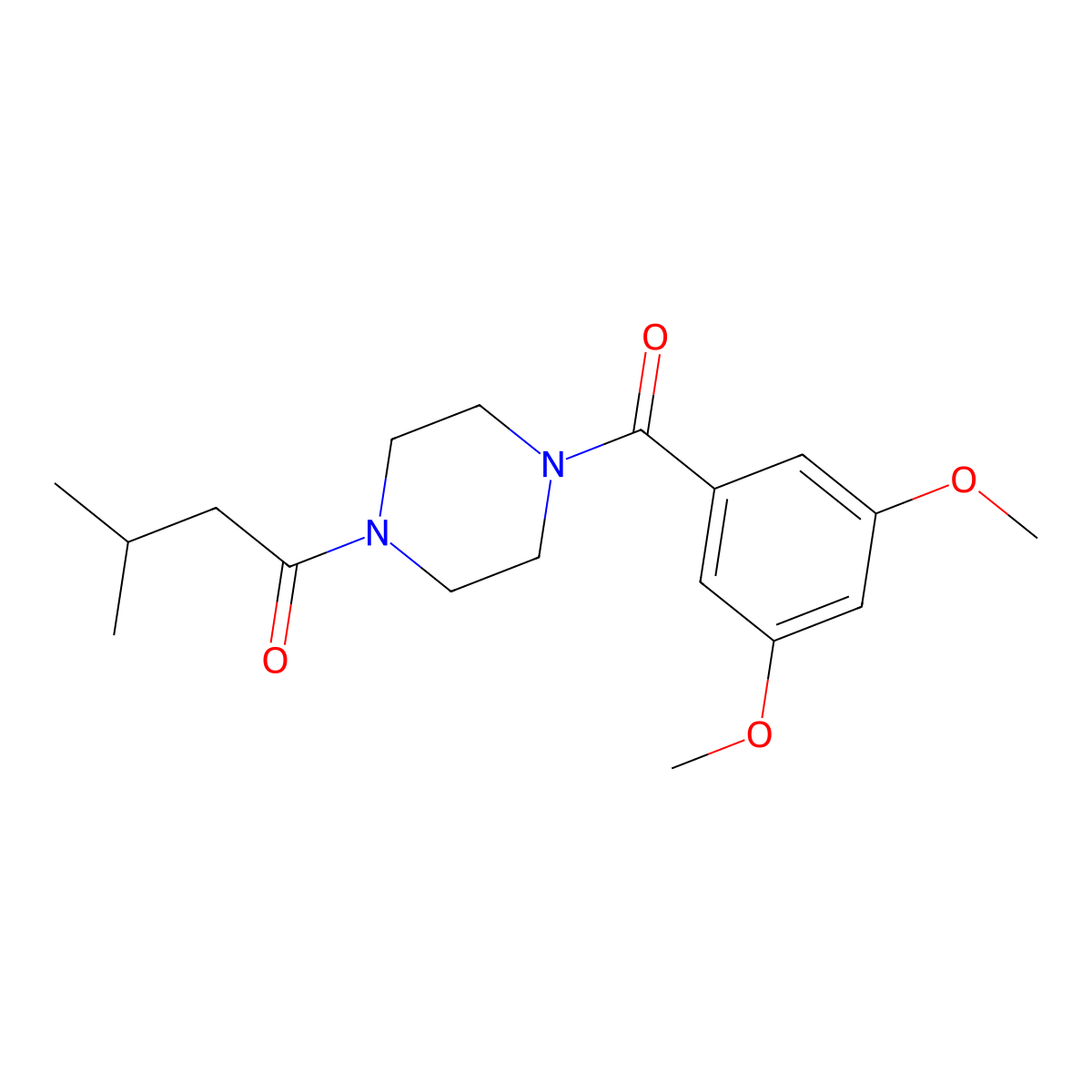 1-(3,5-Dimethoxybenzoyl)-4-(3-methylbutanoyl)piperazine molecular structure, CAS 625410-93-7