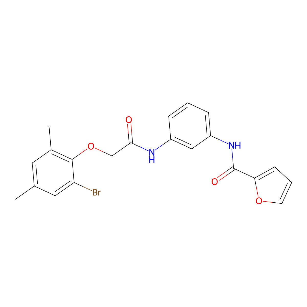 N-[3-[[2-(2-bromo-4,6-dimethylphenoxy)-1-oxoethyl]amino]phenyl]-2-furancarboxamide molecular structure, CAS 625412-61-5