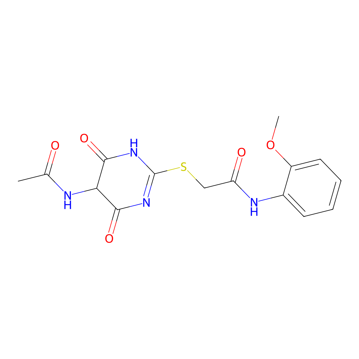 2-(5-Acetylamino-4,6-dioxo-1,4,5,6-tetrahydro-pyrimidin-2-ylsulfanyl)-N-(2-methoxy-phenyl)-acetamide molecular structure, CAS 625413-42-5