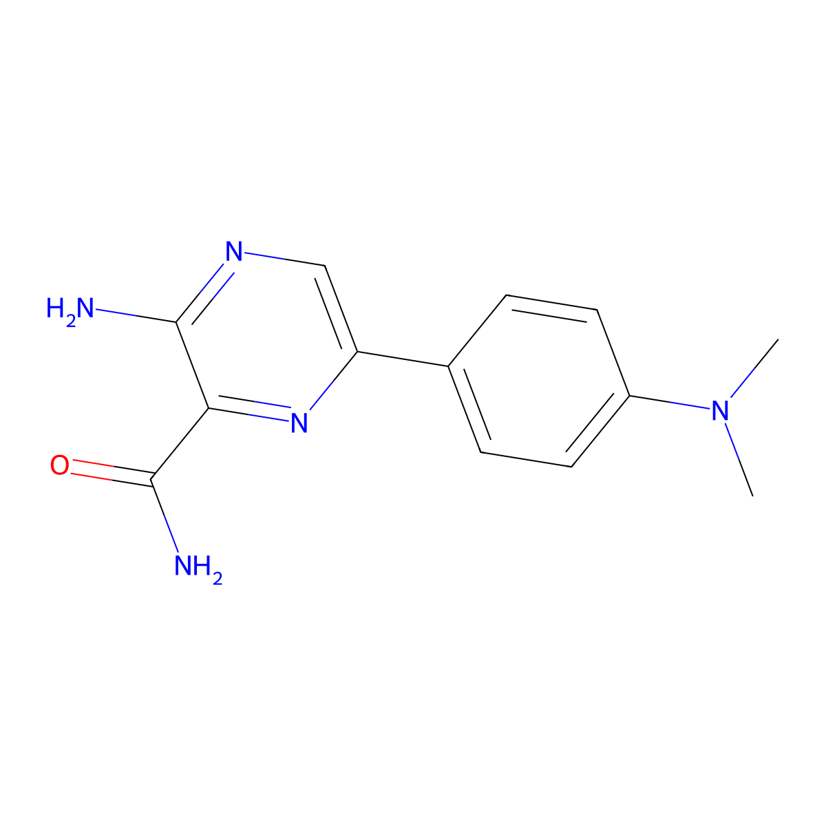 3-amino-6-[4-(dimethylamino)phenyl]-2-Pyrazinecarboxamide molecular structure, CAS 625459-67-8