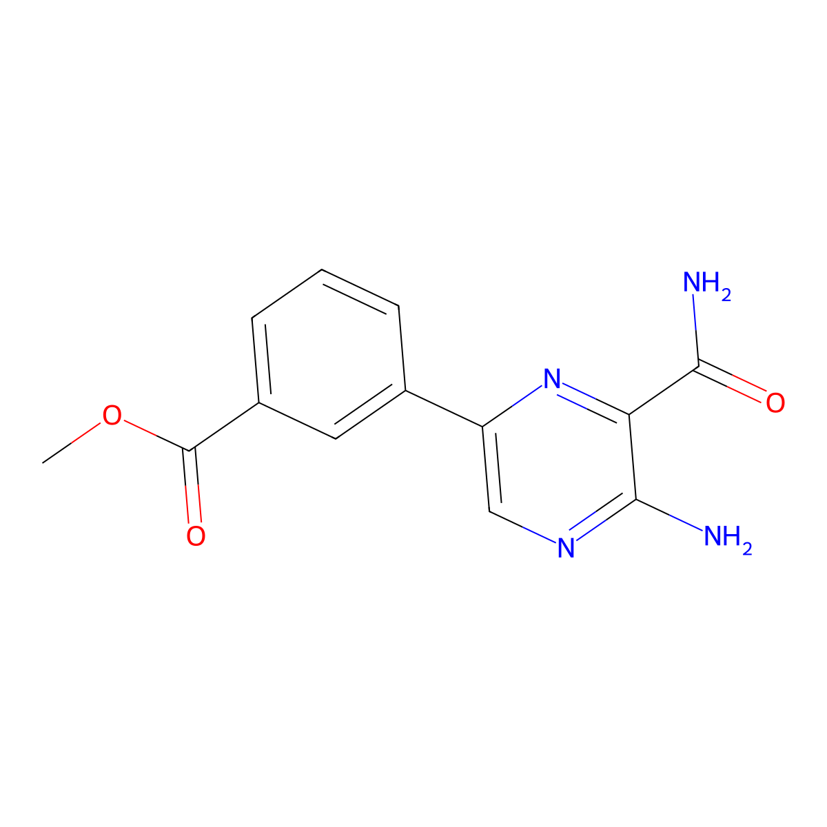 Methyl 3-[5-amino-6-(aminocarbonyl)-2-pyrazinyl]benzoate molecular structure, CAS 625459-71-4