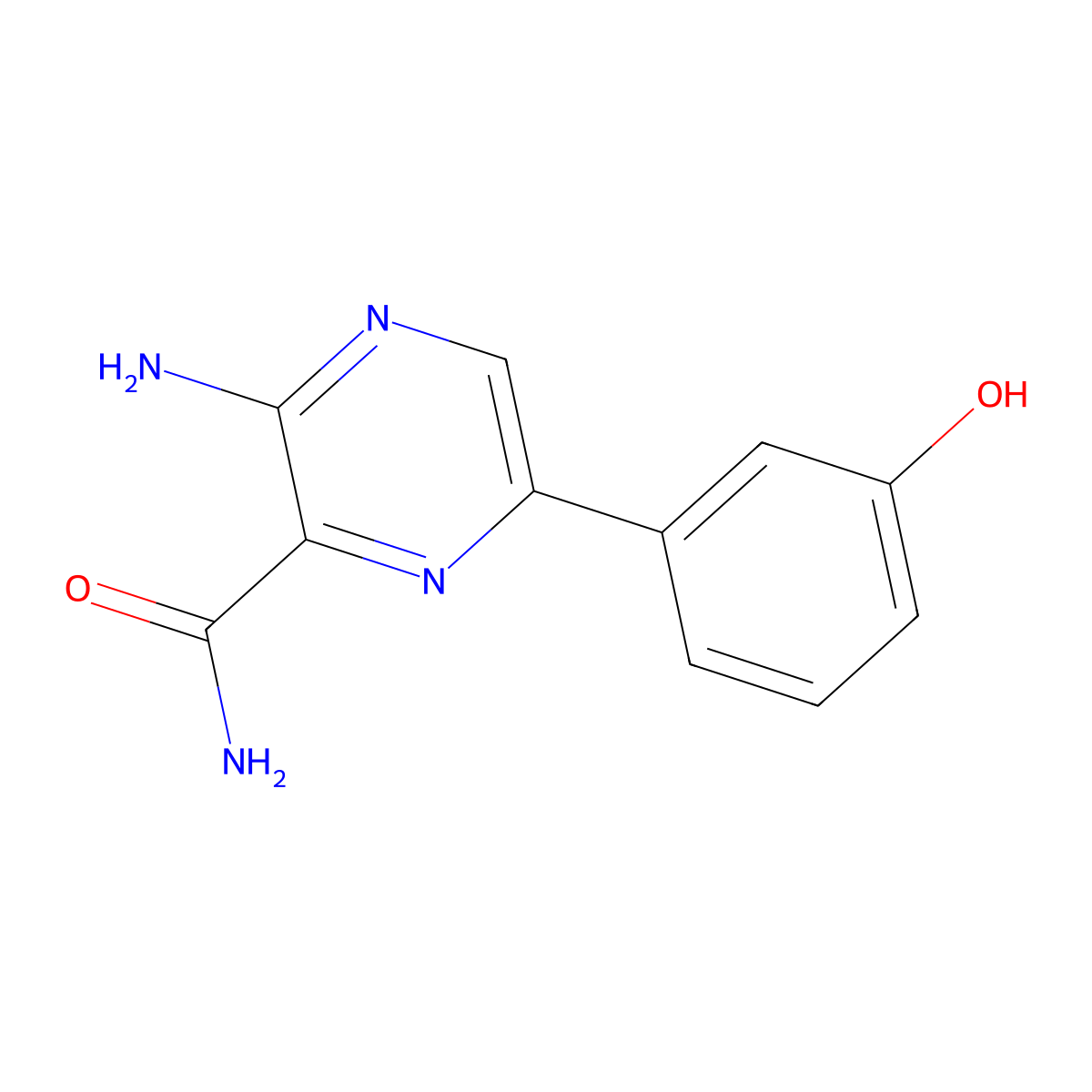 3-Amino-6-(3-hydroxyphenyl)pyrazine-2-carboxamide molecular structure, CAS 625459-74-7