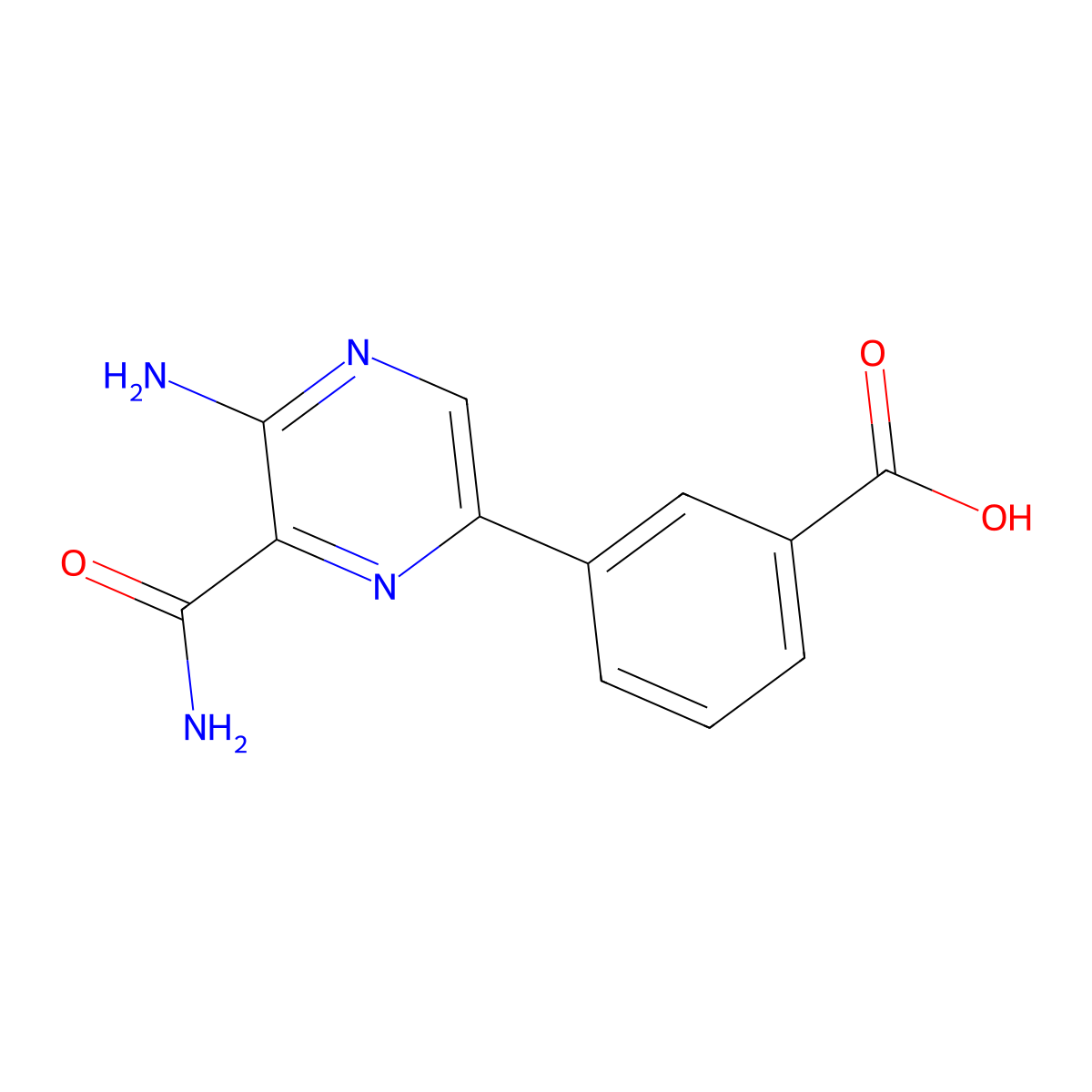 3-[5-Amino-6-(aminocarbonyl)-2-pyrazinyl]benzoic acid molecular structure, CAS 625459-85-0