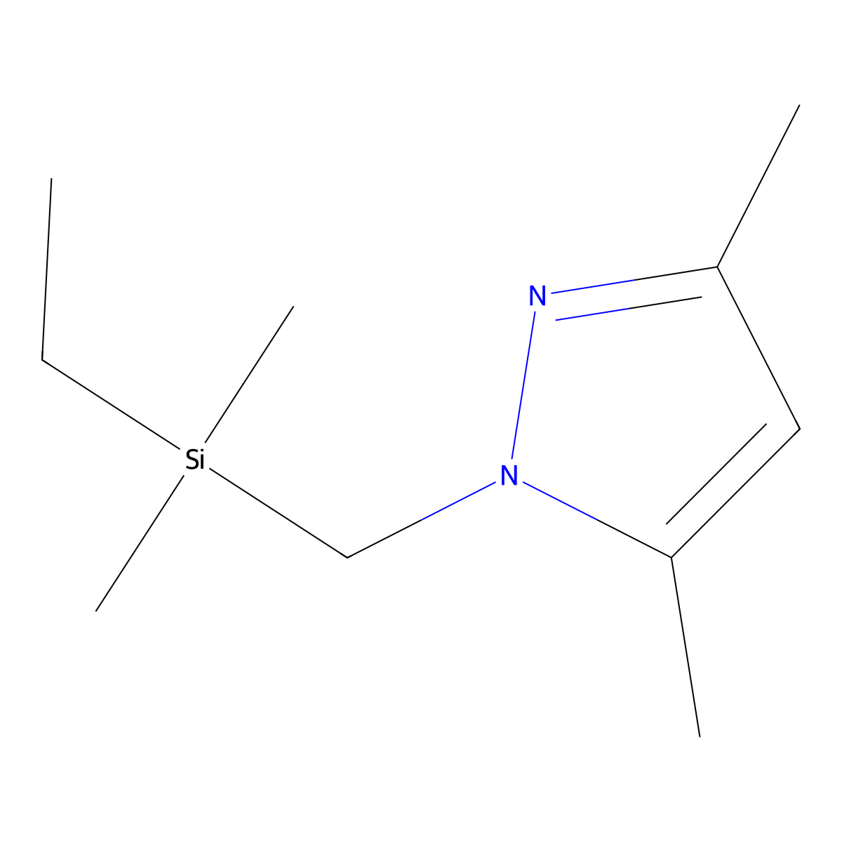 1H-Pyrazole, 1-[(ethyldimethylsilyl)methyl]-3,5-dimethyl- molecular structure, CAS 62546-29-6