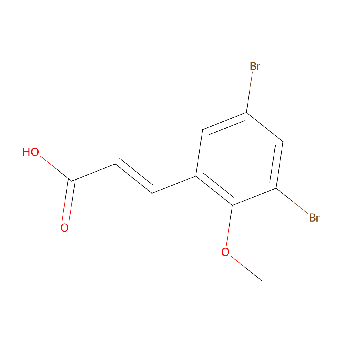 2-Propenoic acid, 3-(3,5-dibromo-2-methoxyphenyl)-, (E)- molecular structure, CAS 62547-36-8