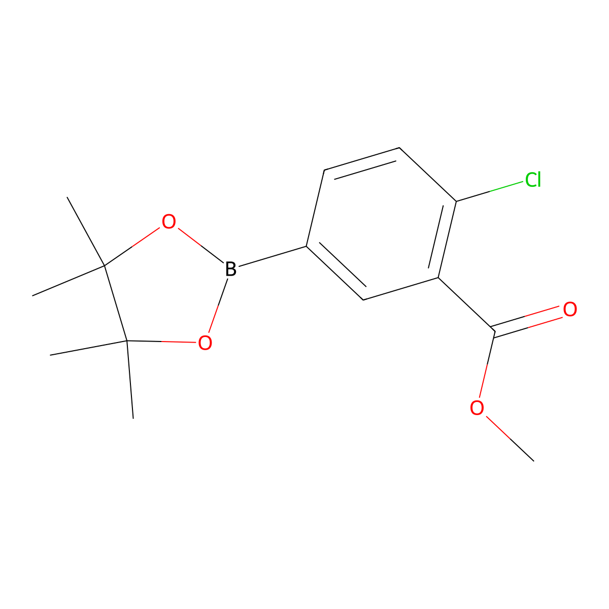 Benzoic acid, 2-chloro-5-(4,4,5,5-tetramethyl-1,3,2-dioxaborolan-2-yl)-, methyl ester molecular structure, CAS 625470-33-9