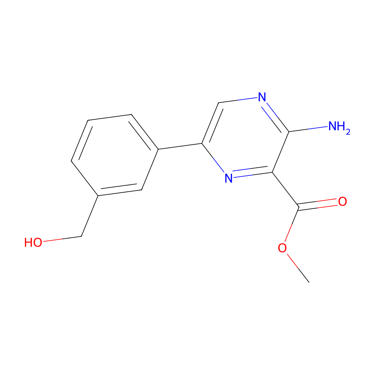 Methyl 3-amino-6-(3-(hydroxymethyl)phenyl)pyrazine-2-carboxylate molecular structure, CAS 625470-79-3