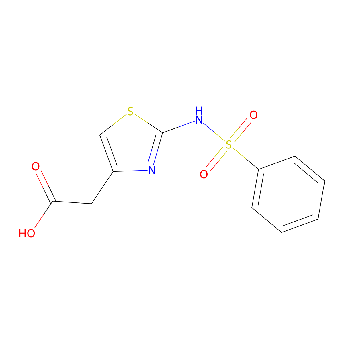 {2-[(Phenylsulfonyl)amino]-1,3-thiazol-4-yl}acetic acid molecular structure, CAS 62557-09-9