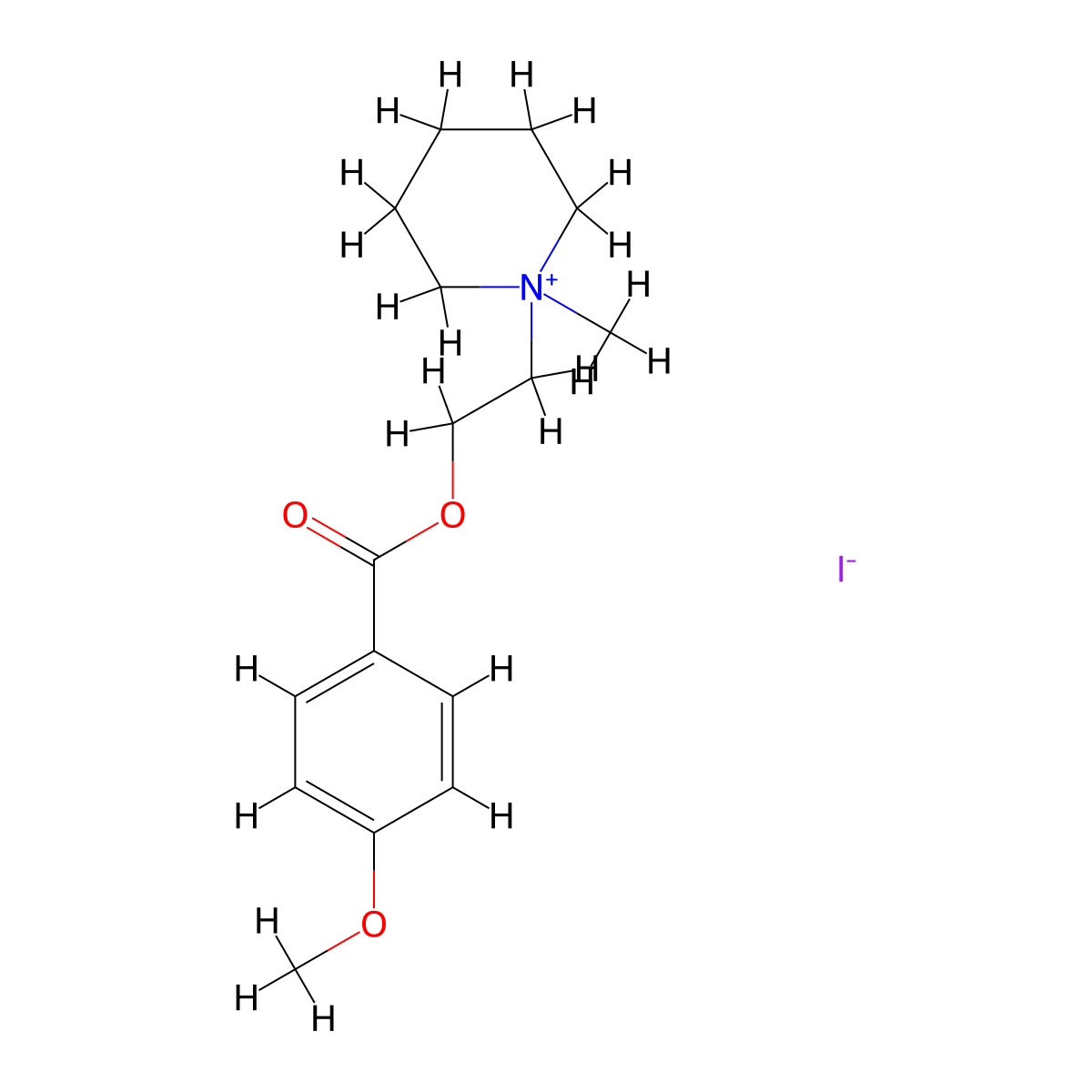 Piperidinium, 1-[2-[(4-methoxybenzoyl)oxy]ethyl]-1-methyl-, iodide molecular structure, CAS 62557-49-7