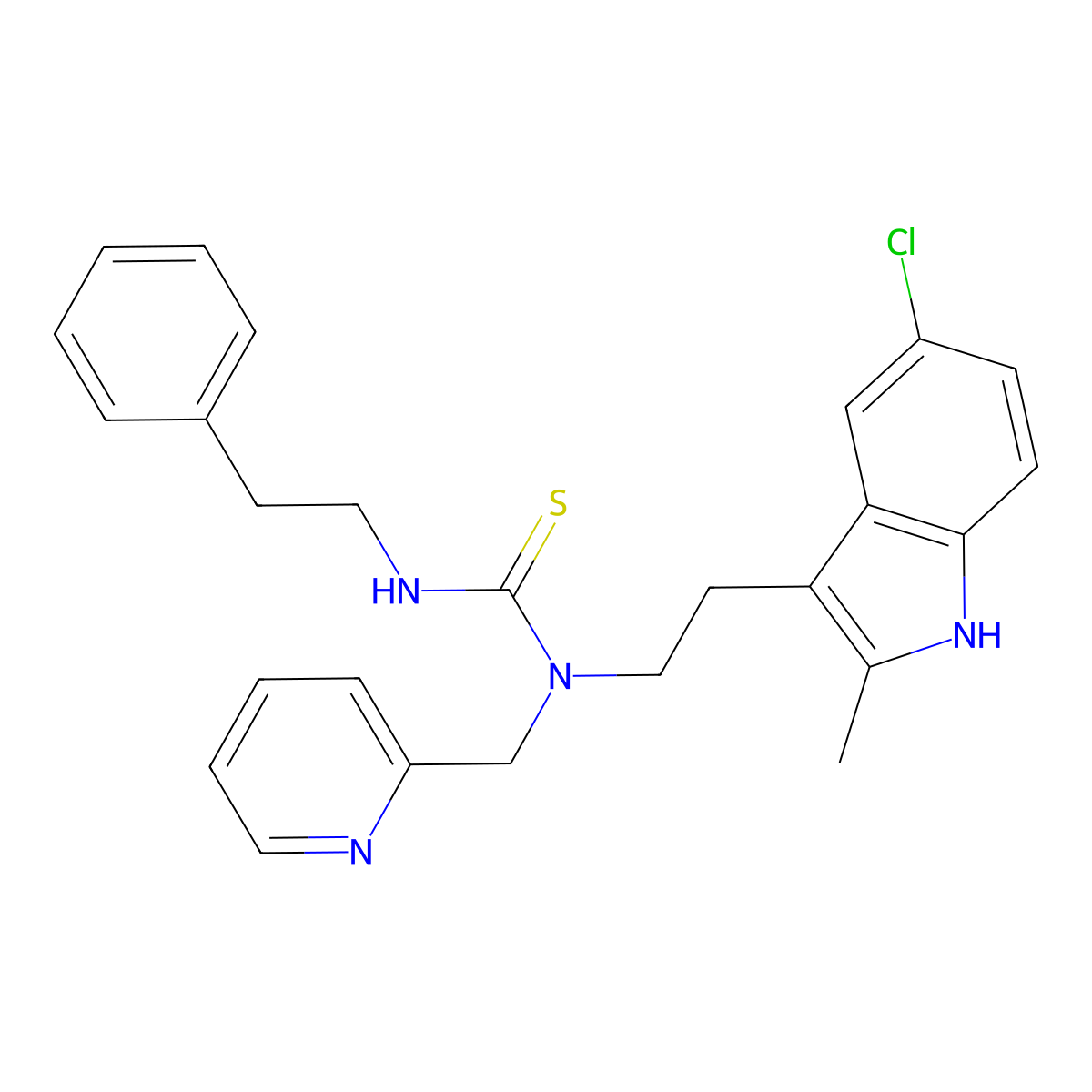 1-[2-(5-chloro-2-methyl-1H-indol-3-yl)ethyl]-3-phenethyl-1-(pyridin-2-ylmethyl)thiourea molecular structure, CAS 6256-38-8