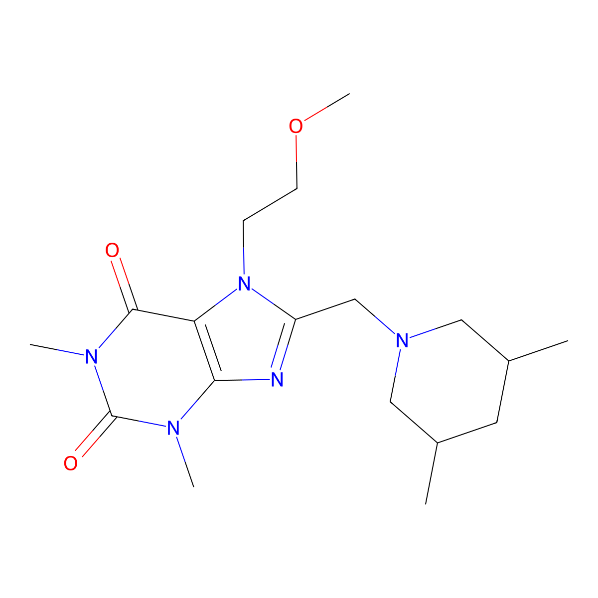 8-[(3,5-dimethylpiperidin-1-yl)methyl]-7-(2-methoxyethyl)-1,3-dimethyl-2,3,6,7-tetrahydro-1H-purine-2,6-dione molecular structure, CAS 6256-77-5