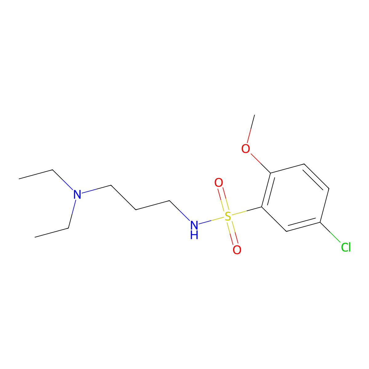 Benzenesulfonamide, 5-chloro-N-(3-(diethylamino)propyl)-2-methoxy- molecular structure, CAS 62564-32-3