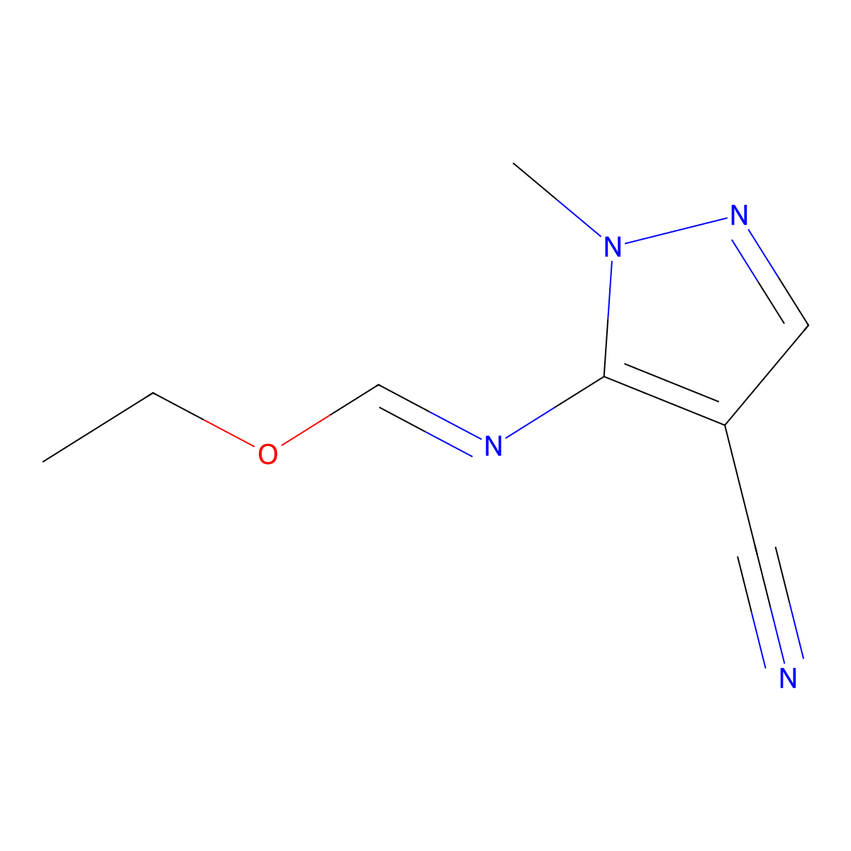 1-Methyl-4-cyano-5-ethoxymethyleneaminopyrazole molecular structure, CAS 62564-58-3