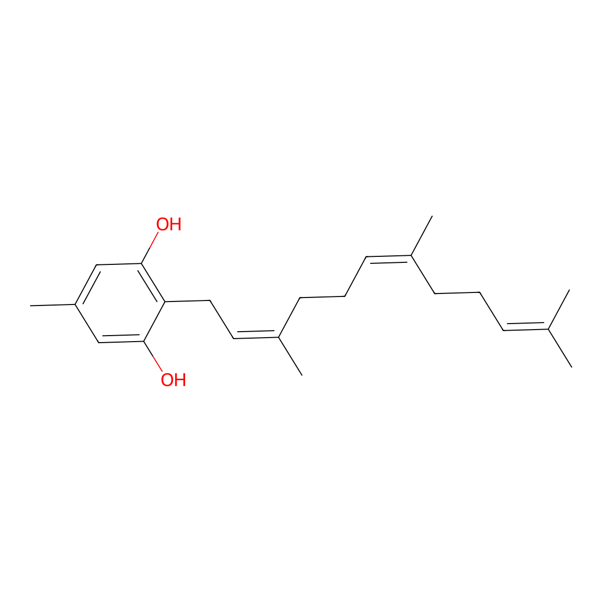 1,3-Benzenediol, 5-methyl-2-(3,7,11-trimethyl-2,6,10-dodecatrienyl)- molecular structure, CAS 62566-46-5