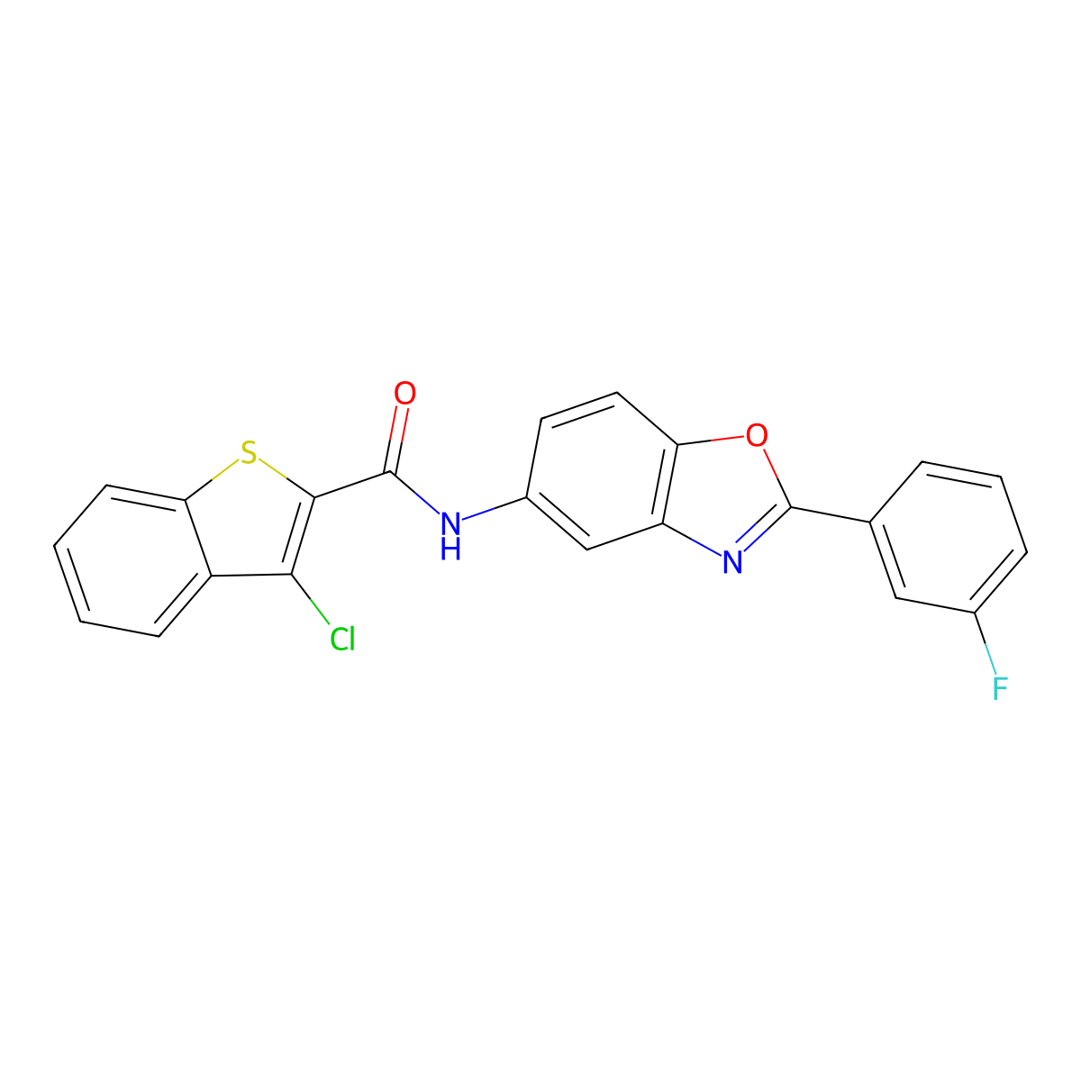 3-chloro-N-[2-(3-fluorophenyl)-1,3-benzoxazol-5-yl]-1-benzothiophene-2-carboxamide molecular structure, CAS 6257-59-6