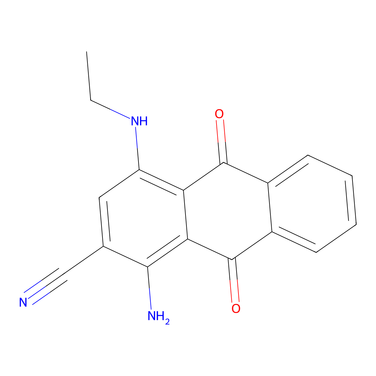 2-Anthracenecarbonitrile, 1-amino-4-(ethylamino)-9,10-dihydro-9,10-dioxo- molecular structure, CAS 62570-50-7