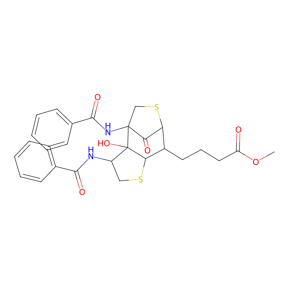 Methyl 4-(3,4-bis(benzamido)-3a-hydroxy-9-oxooctahydro-4,7-methanothieno[2,3-d]thiepin-8-yl)butanoate molecular structure, CAS 62578-76-1