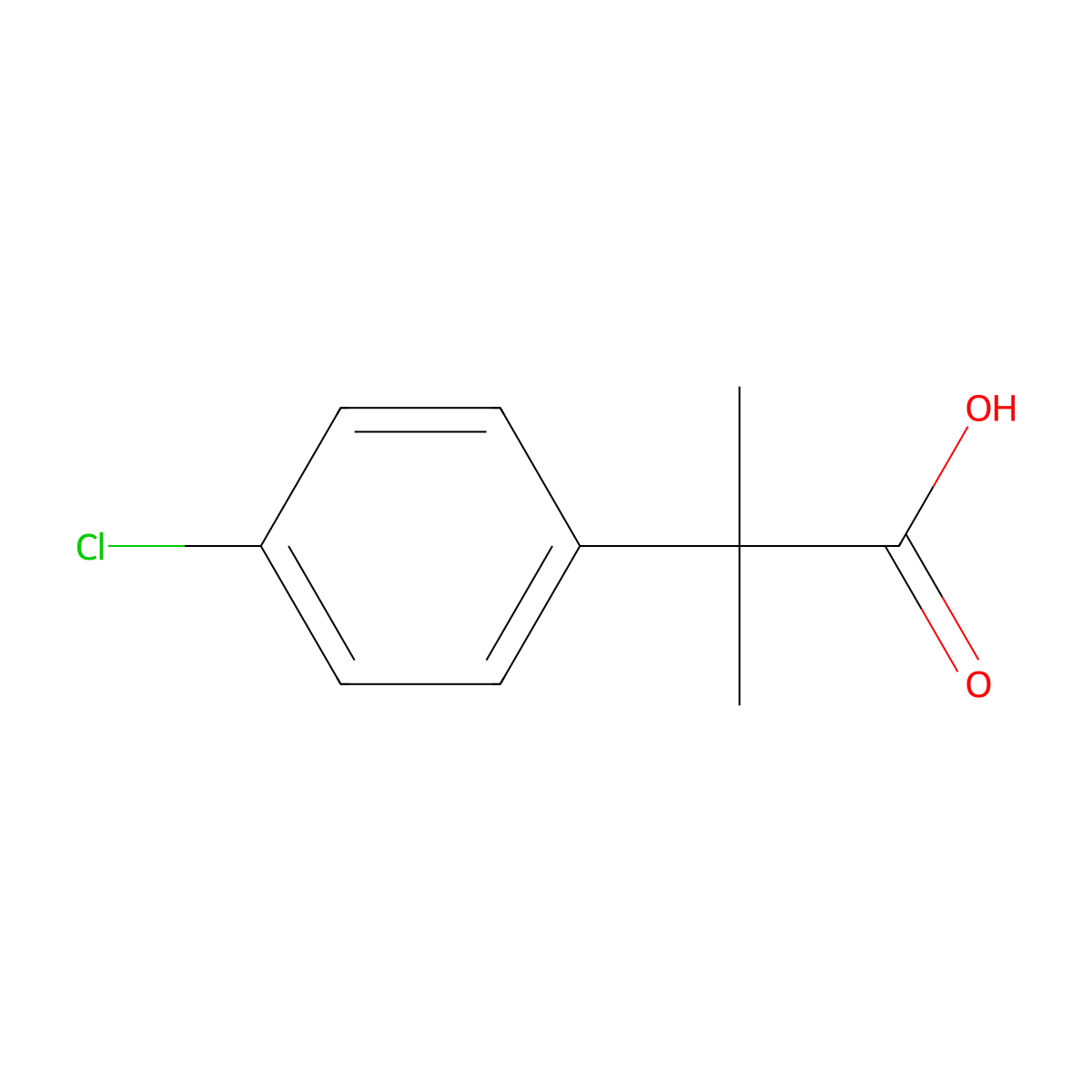 2-(4-Chlorophenyl)-2-methylpropionic acid molecular structure, CAS 6258-30-6