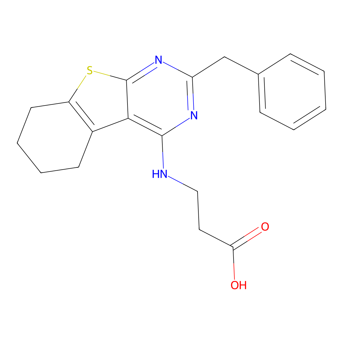 3-{[2-Benzyl-5,6,7,8-tetrahydrobenzo[b]thiopheno[3,2-e]pyrimidin-4-yl]amino}pr opanoic acid molecular structure, CAS 625822-38-0