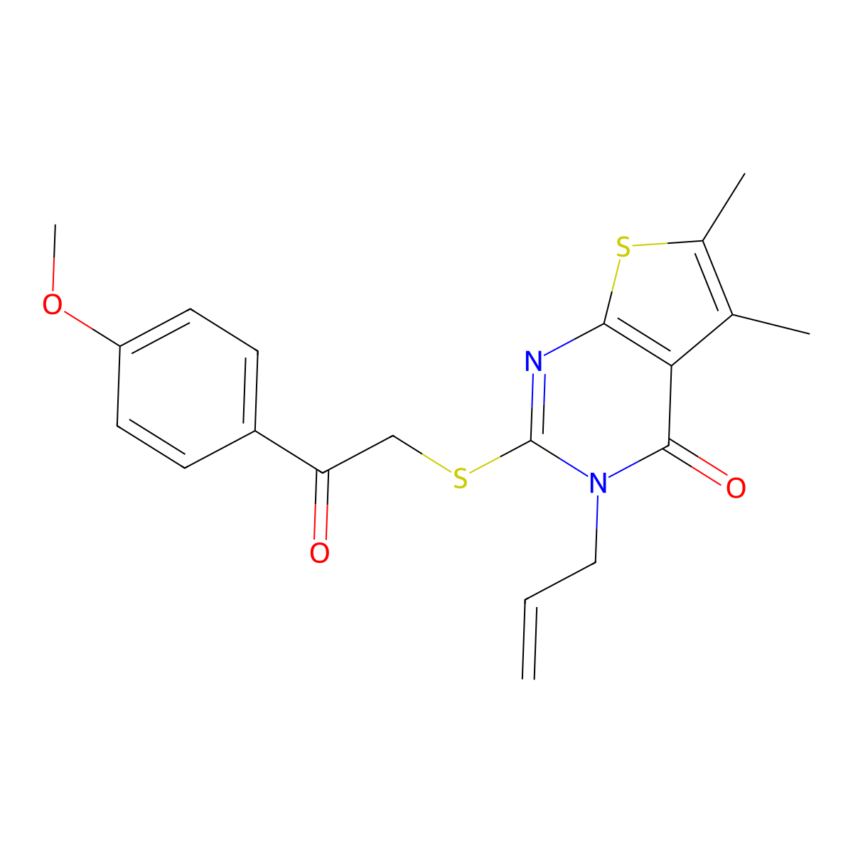 2-{[2-(4-methoxyphenyl)-2-oxoethyl]sulfanyl}-5,6-dimethyl-3-(prop-2-en-1-yl)thieno[2,3-d]pyrimidin-4(3H)-one molecular structure, CAS 625822-40-4