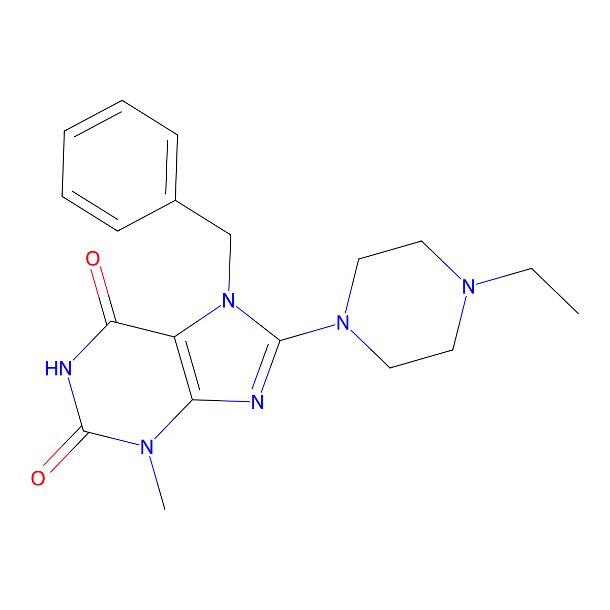 7-benzyl-8-(4-ethylpiperazin-1-yl)-3-methyl-1H-purine-2,6(3H,7H)-dione molecular structure, CAS 625822-50-6