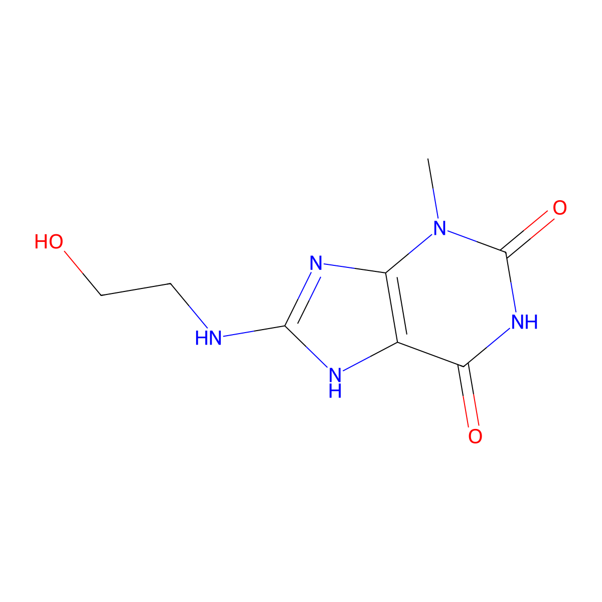 6-hydroxy-8-[(2-hydroxyethyl)amino]-3-methyl-3,7-dihydro-2H-purin-2-one molecular structure, CAS 625822-51-7