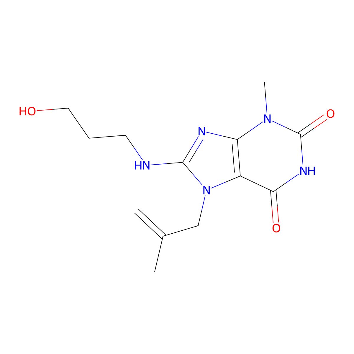 8-((3-hydroxypropyl)amino)-3-methyl-7-(2-methylallyl)-1H-purine-2,6(3H,7H)-dione molecular structure, CAS 625822-52-8