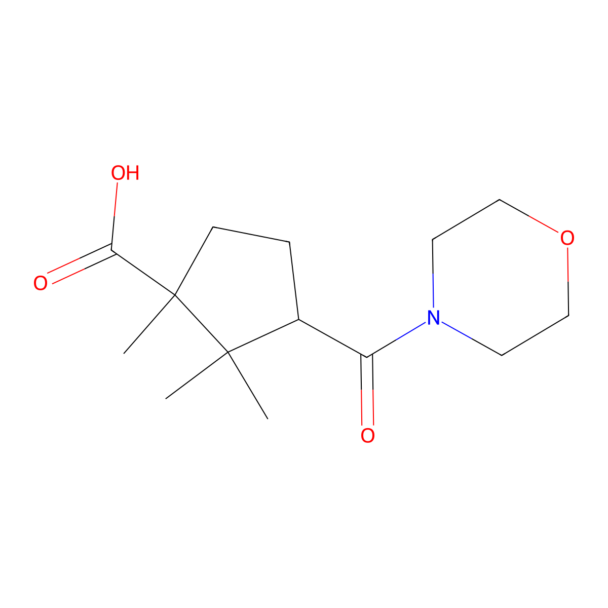 1,2,2-Trimethyl-3-(morpholine-4-carbonyl)-cyclopentanecarboxylic acid molecular structure, CAS 625823-17-8