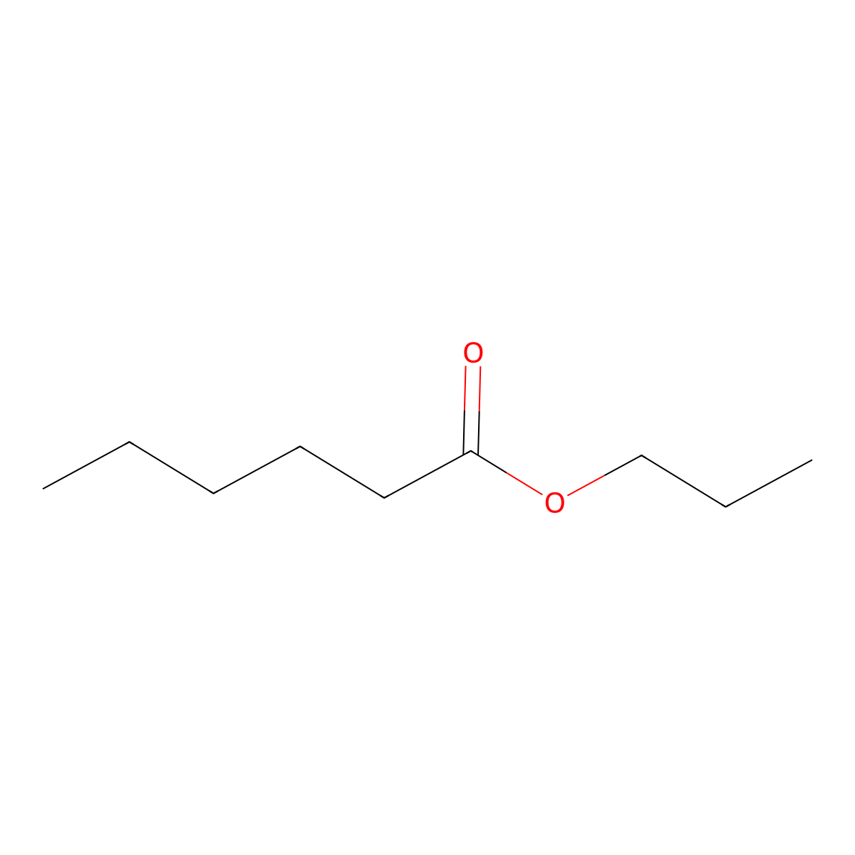 Propyl hexanoate molecular structure, CAS 626-77-7