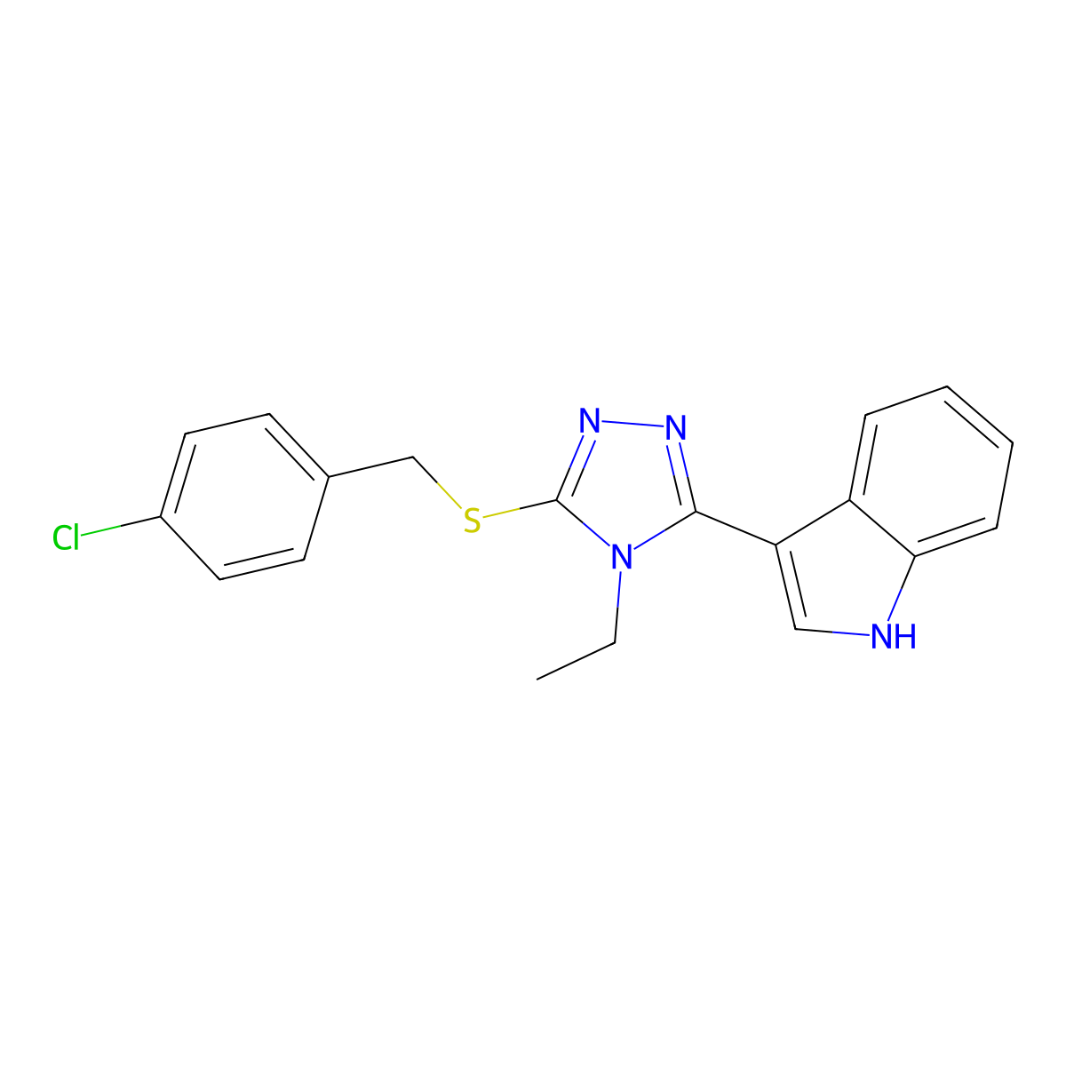 3-(5-{[(4-Chlorophenyl)methyl]sulfanyl}-4-ethyl-2,4-dihydro-3H-1,2,4-triazol-3-ylidene)-3H-indole molecular structure, CAS 6260-06-6