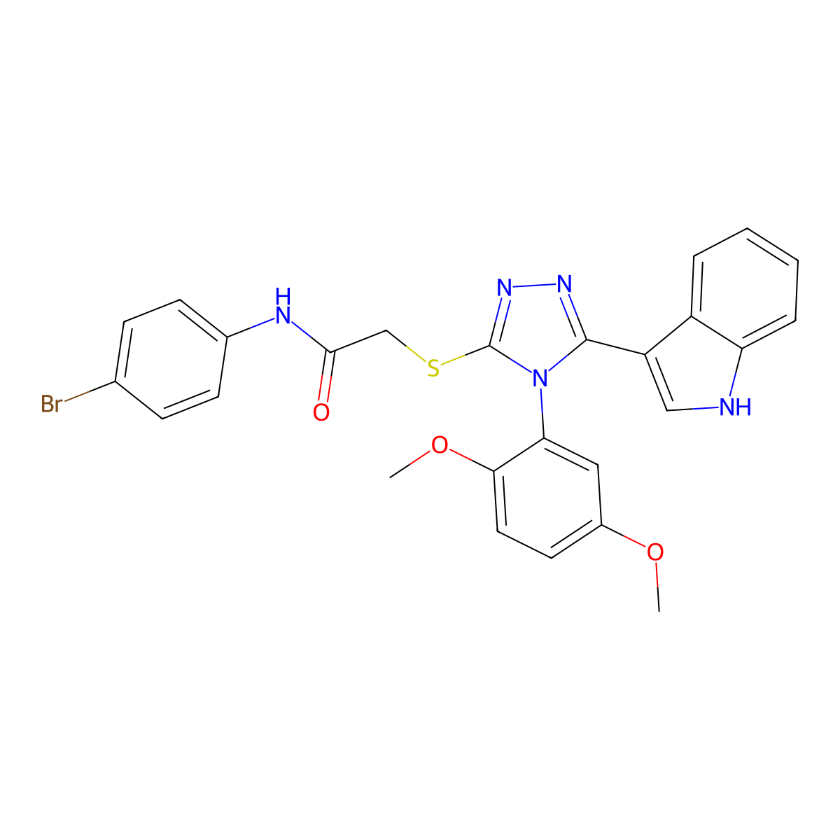 N-(4-Bromophenyl)-2-[[4-(2,5-dimethoxyphenyl)-5-(1H-indol-3-yl)-1,2,4-triazol-3-yl]sulfanyl]acetamide molecular structure, CAS 6260-45-3