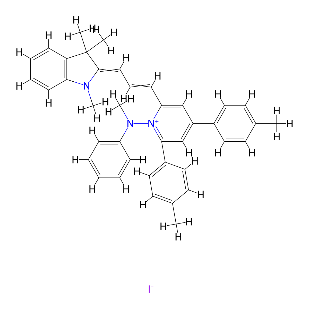 3H-Indolium, 2-(3-(4,6-bis(4-methylphenyl)-1-(methylphenylamino)-2(1H)-pyridinylidene)-1-propen-1-yl)-1,3,3-trimethyl-, iodide (1:1) molecular structure, CAS 62609-83-0