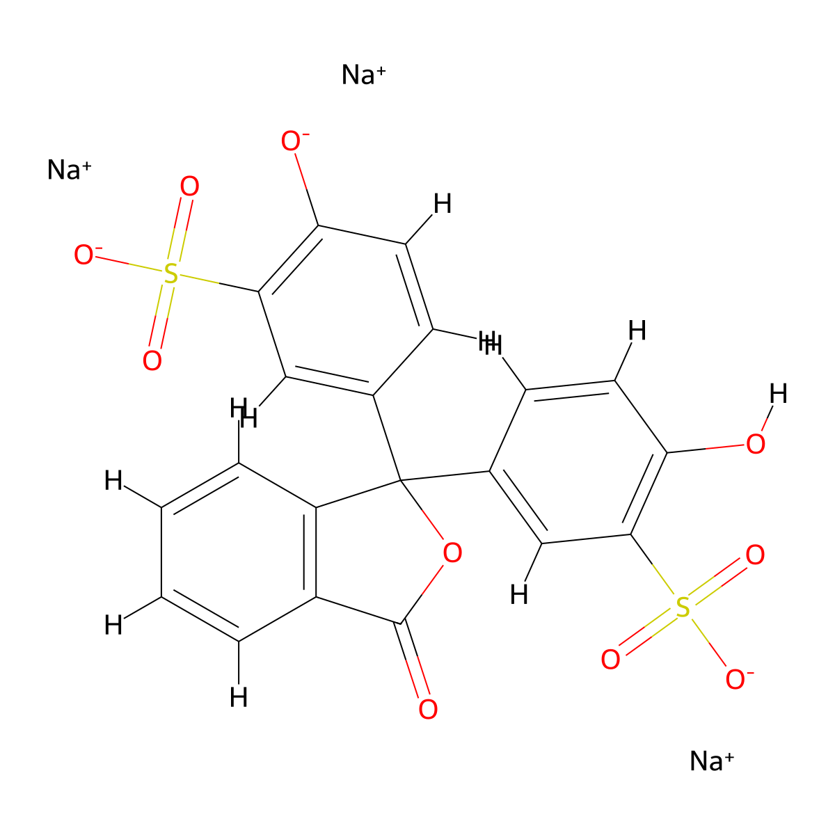 Benzenesulfonic acid, 3,3'-(3-oxo-1(3H)-isobenzofuranylidene)bis(6-hydroxy-, sodium salt (1:3) molecular structure, CAS 62609-87-4