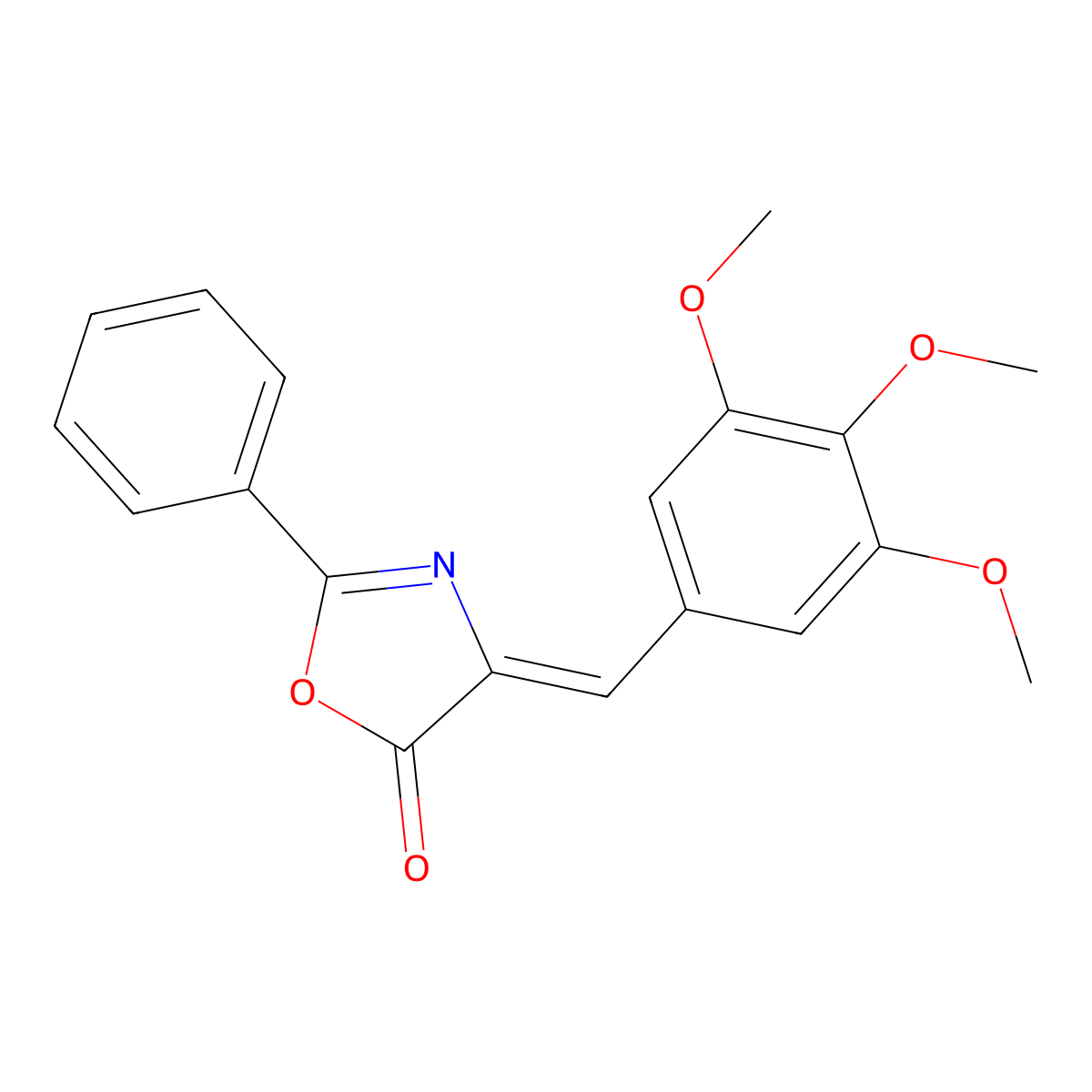 5(4H)-Oxazolone, 2-phenyl-4-[(3,4,5-trimethoxyphenyl)methylene]- molecular structure, CAS 62616-09-5