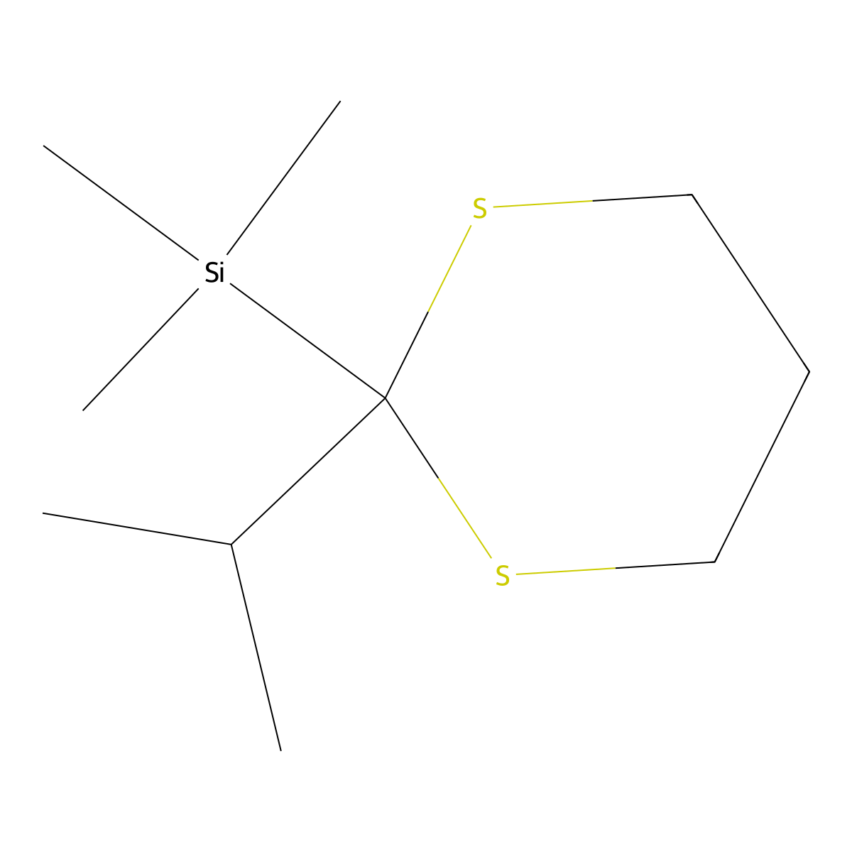 Silane, trimethyl[2-(1-methylethyl)-1,3-dithian-2-yl]- molecular structure, CAS 62618-95-5