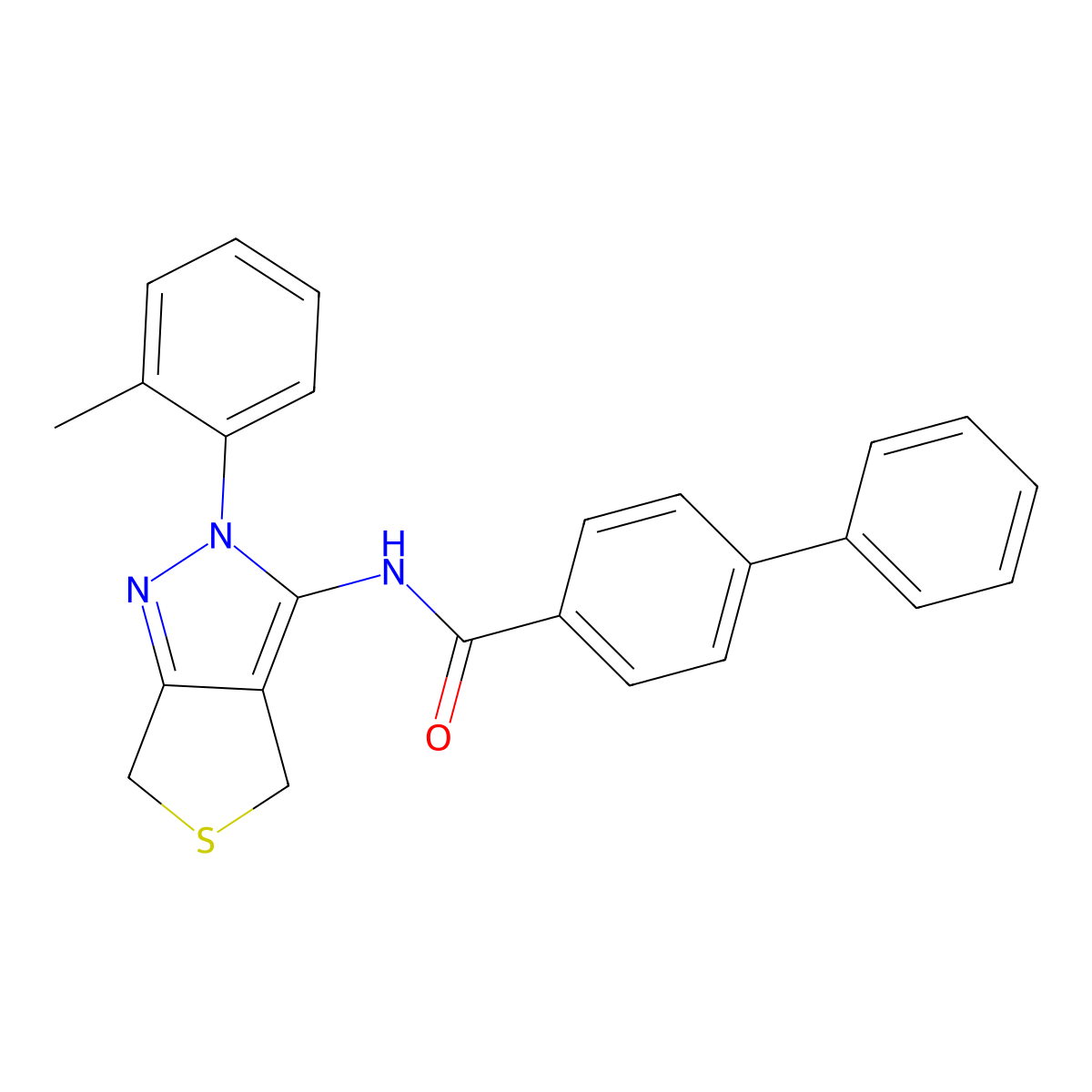 N-[2-(2-methylphenyl)-4,6-dihydrothieno[3,4-c]pyrazol-3-yl]-4-phenylbenzamide molecular structure, CAS 6262-19-7