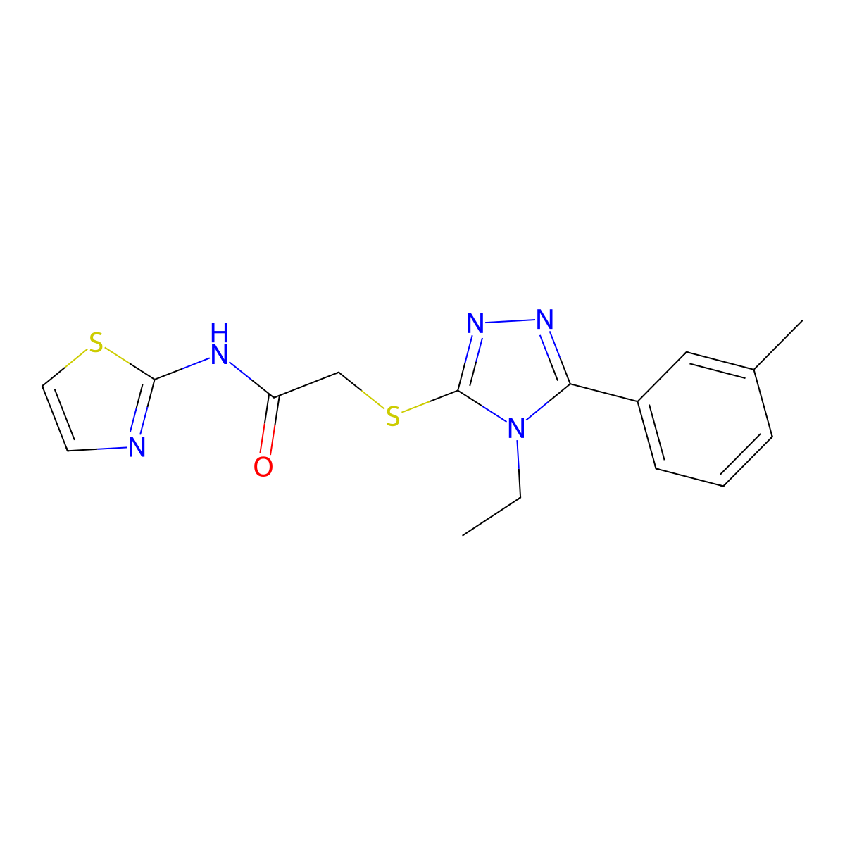 2-[[4-ethyl-5-(3-methylphenyl)-1,2,4-triazol-3-yl]sulfanyl]-N-(1,3-thiazol-2-yl)acetamide molecular structure, CAS 626203-64-3