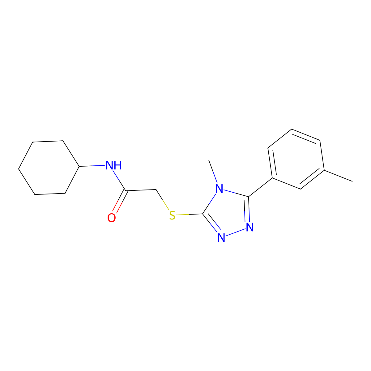 N-cyclohexyl-2-[[4-methyl-5-(3-methylphenyl)-1,2,4-triazol-3-yl]sulfanyl]acetamide molecular structure, CAS 626203-65-4